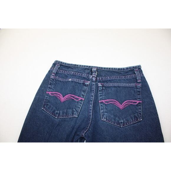 VTG Y2K Rave 4 Real Midrise Dark Wash Flair Wide Leg Jeans‎ Sz 5 purple - Picture 4 of 14